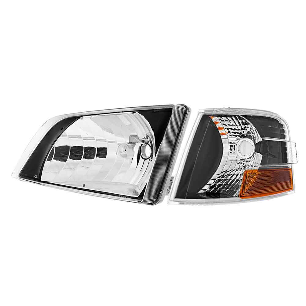 1996-2003 Volvo VN Black Headlight Assembly and Turn Signal Set (4PCS)