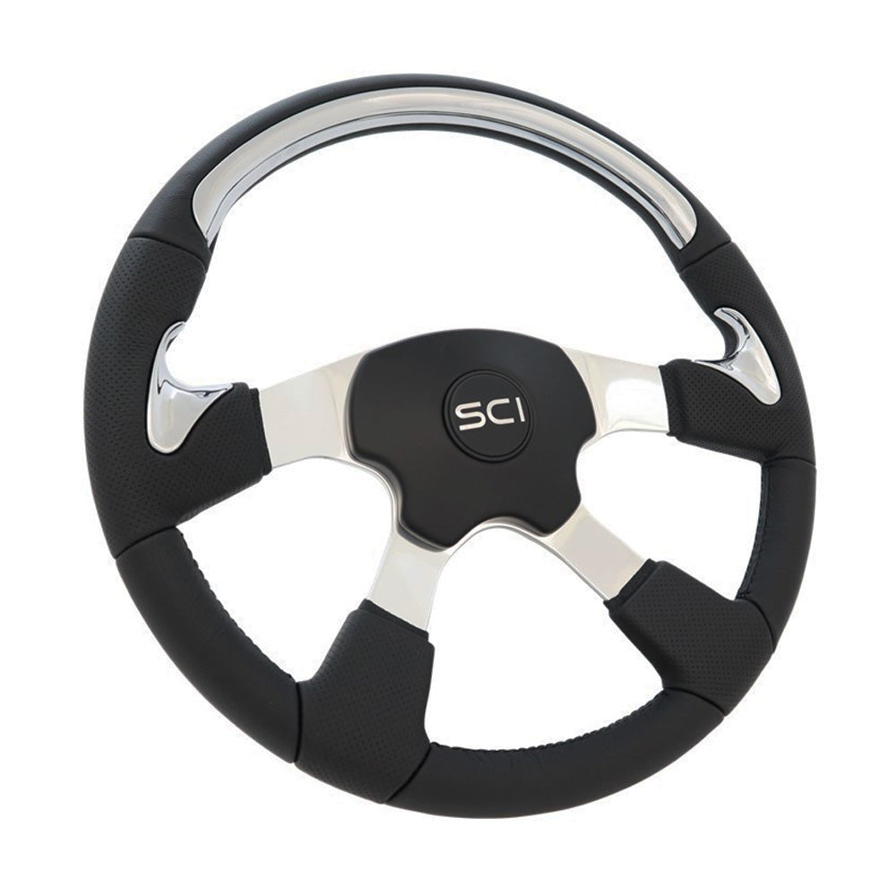 18" Traveler 4-Spoke Chrome and Leather Steering Wheel