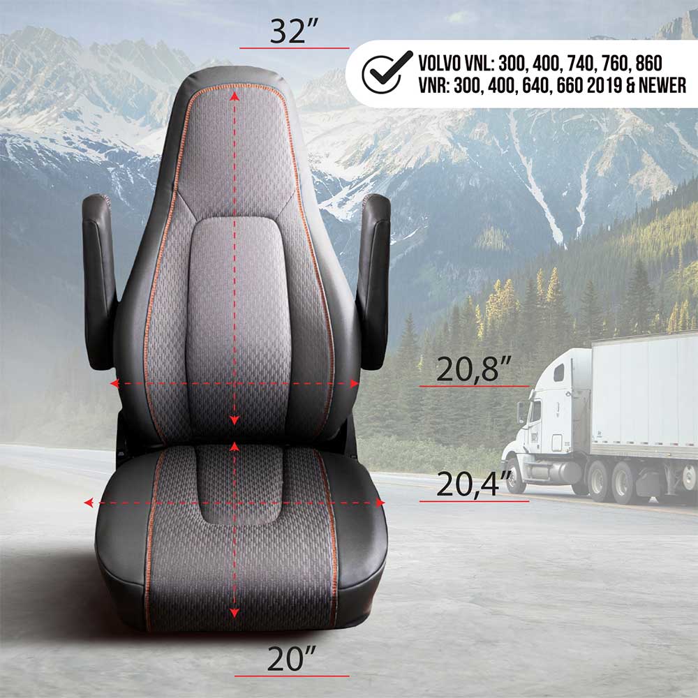 Volvo VNL, VNR 2019+ Black Faux Leather Seat Cover
