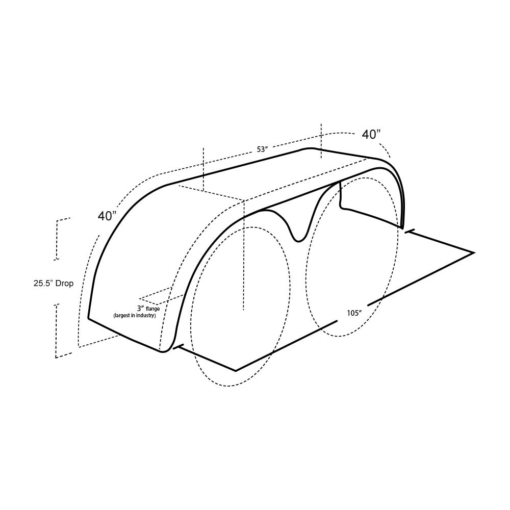 133" 304 SS Mirror Finish Teardrop Full Tandem Smooth Fender with Mounting Kit