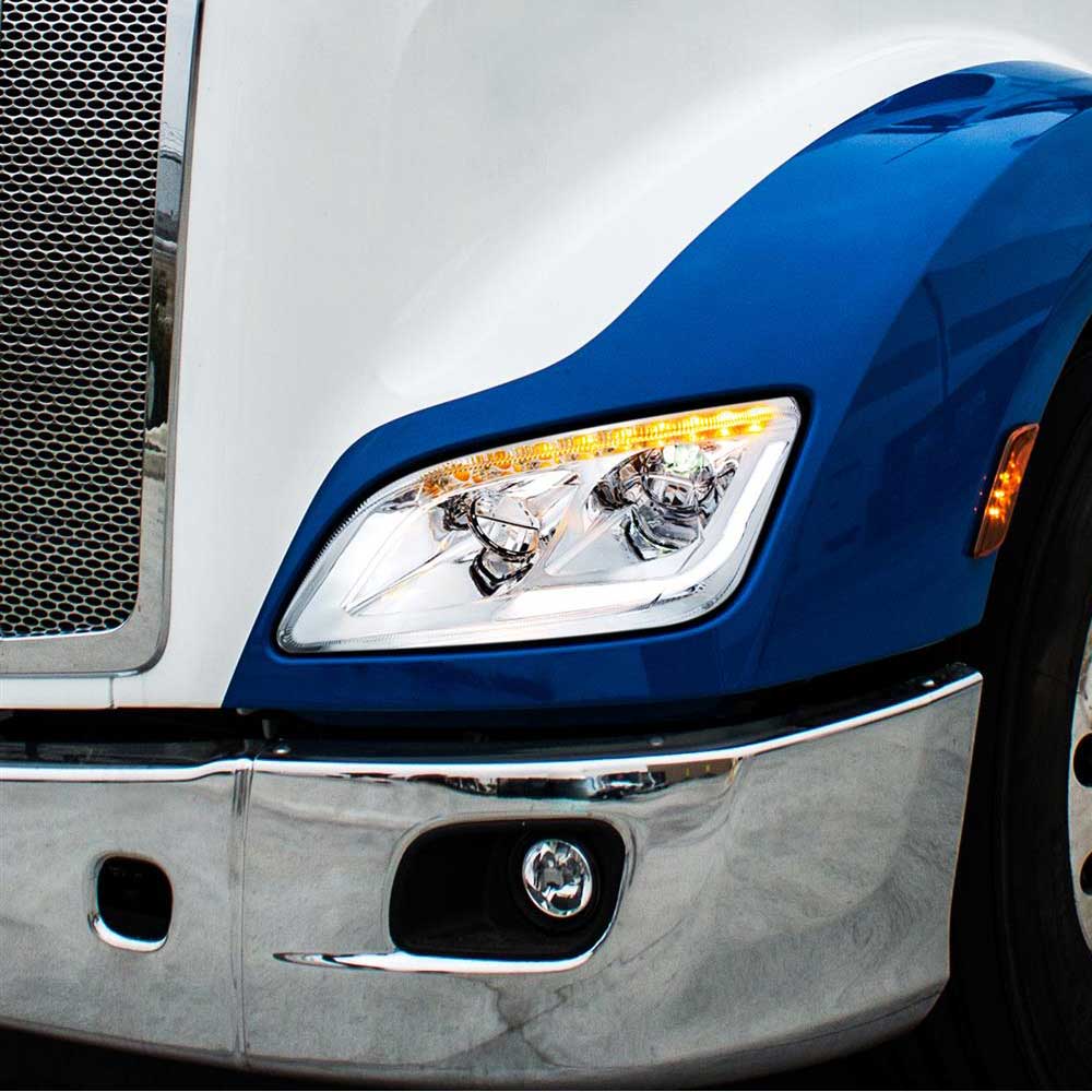 Peterbilt 579, 587 Chrome LED Headlight with Sequential LED Turn Signal