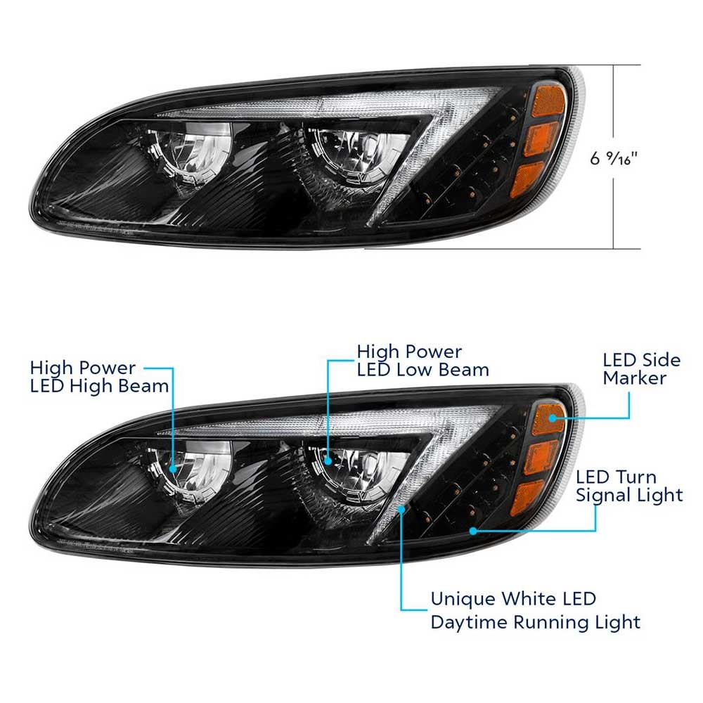 Peterbilt 382, 384, 386, 387 Black Inner Housing with 58 LEDs Headlight