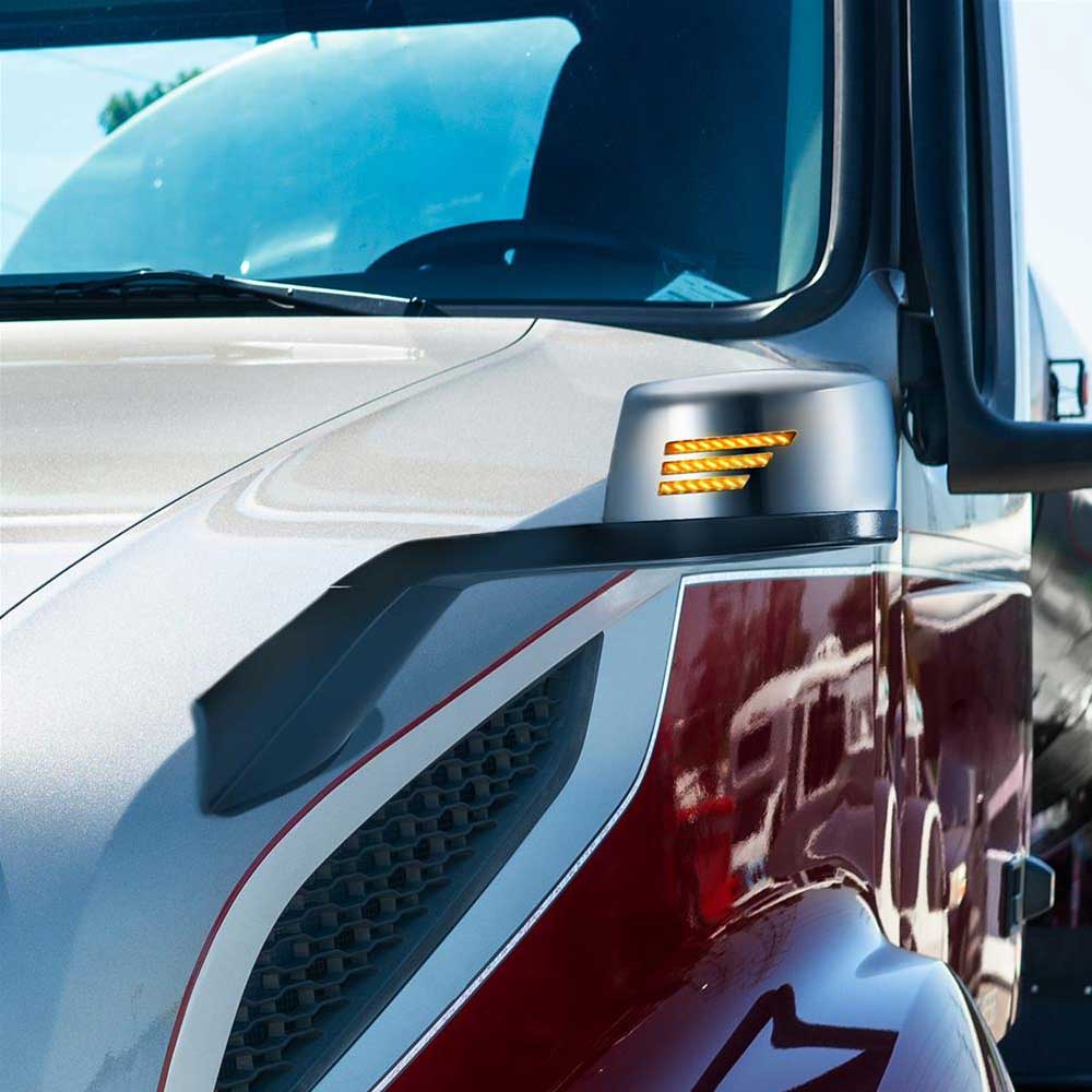 Chrome Hood Mirror with Sequential LED Turn Signal for 2018+ Volvo VNL