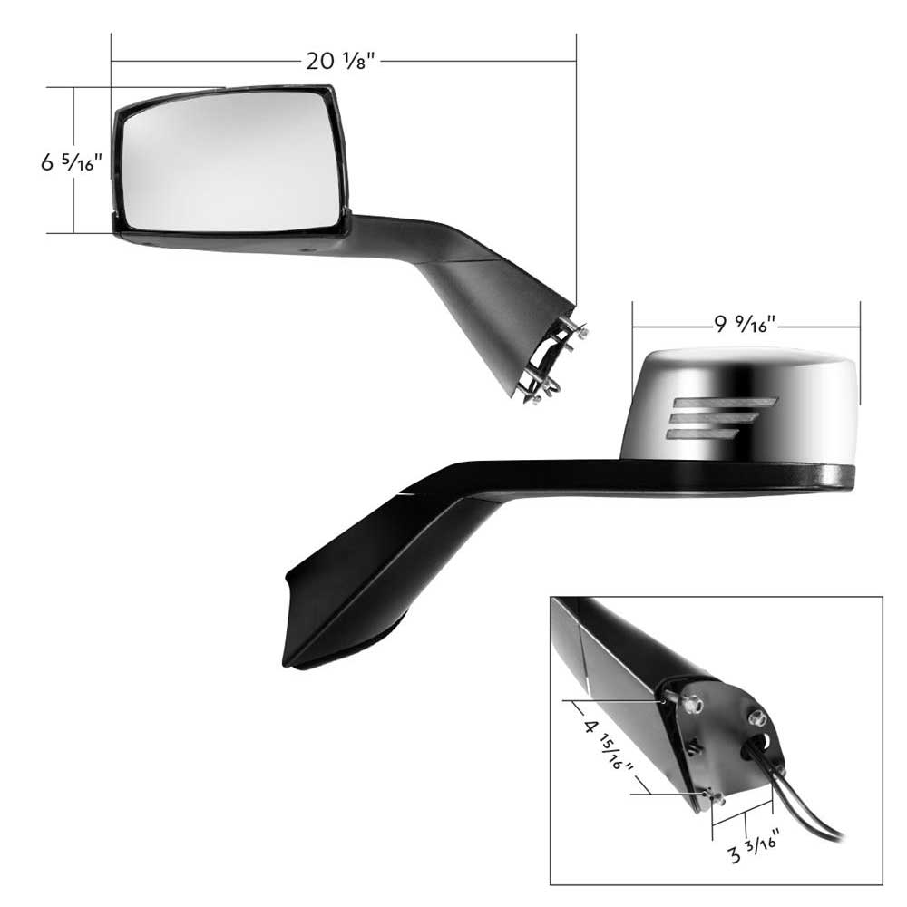 Chrome Hood Mirror with Sequential LED Turn Signal for 2018+ Volvo VNL