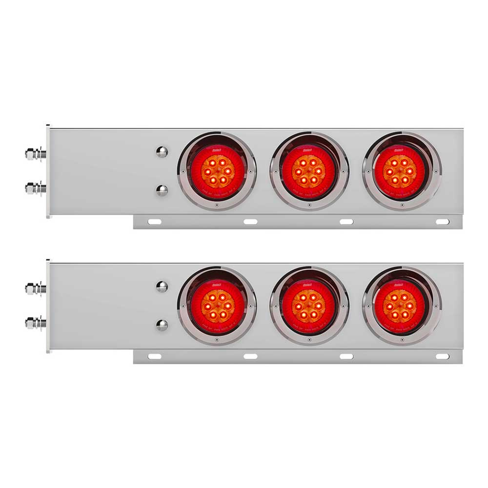 Chrome Spring Loaded Rear Light Bar with Red Turbine Lights with Visor and 2-1/2" Bolt Spacing
