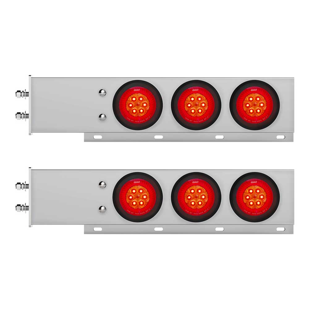 Chrome Rear Light Bar with Red Turbine Lights with Grommet and 2-1/2" Bolt Spacing