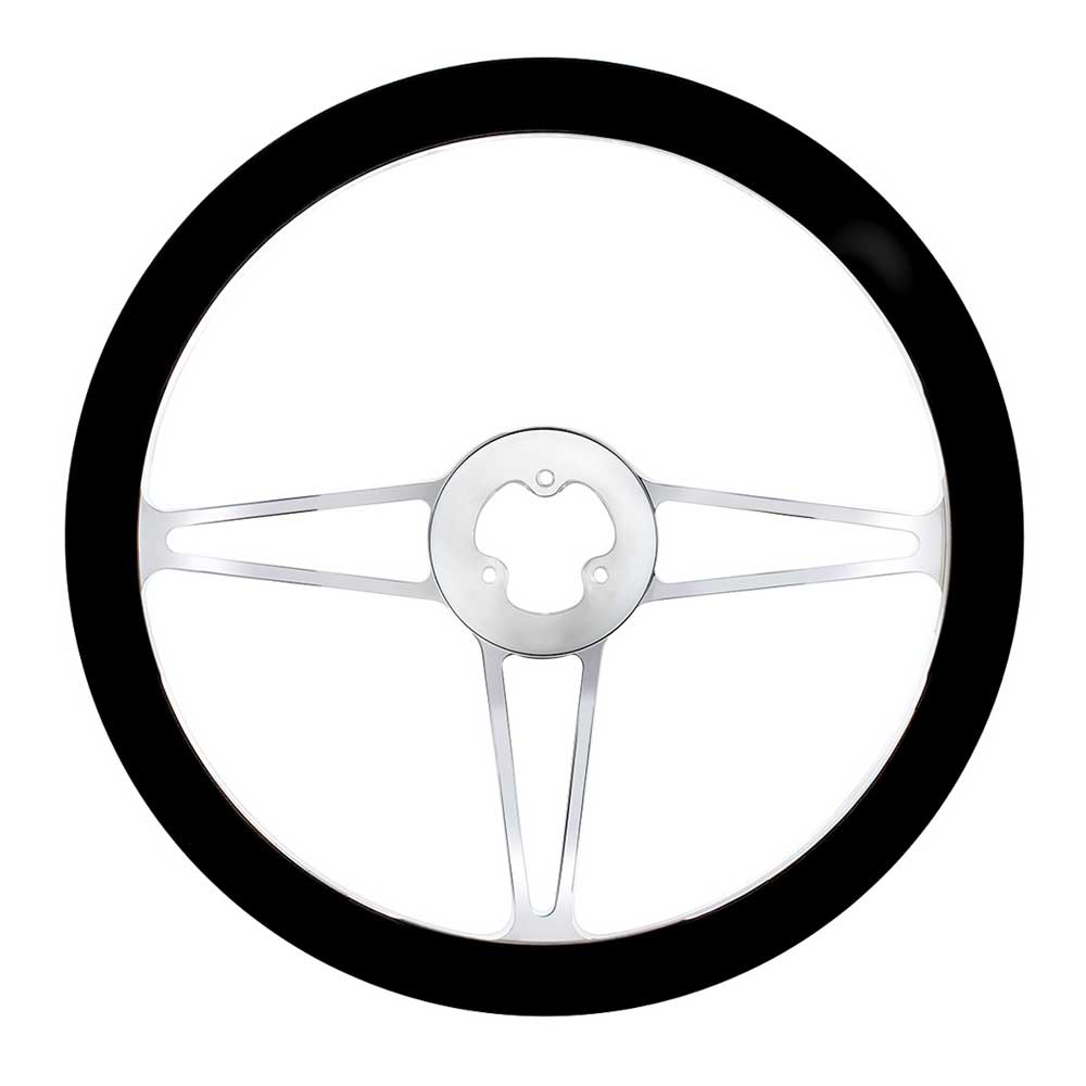 18" Chrome Aluminum 3 Spoke with Black Leather Rim Steering Wheel