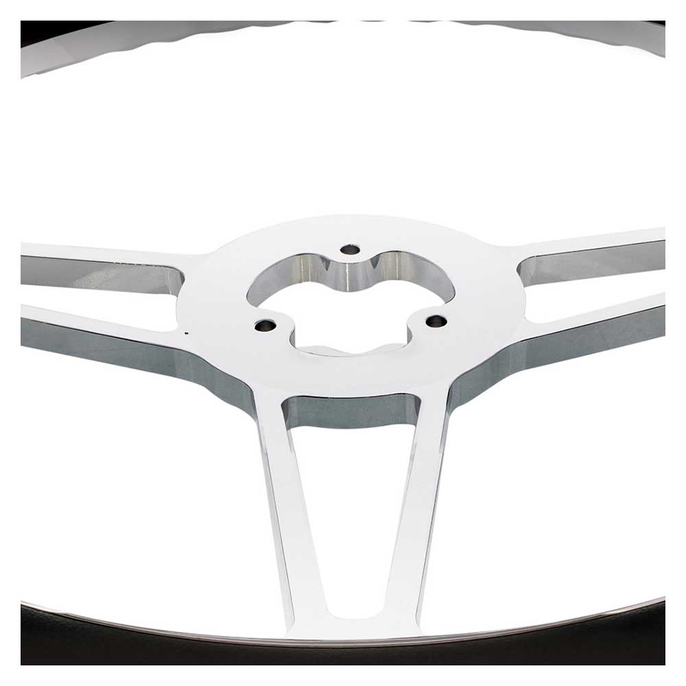 18" Chrome Aluminum 3 Spoke with Black Leather Rim Steering Wheel