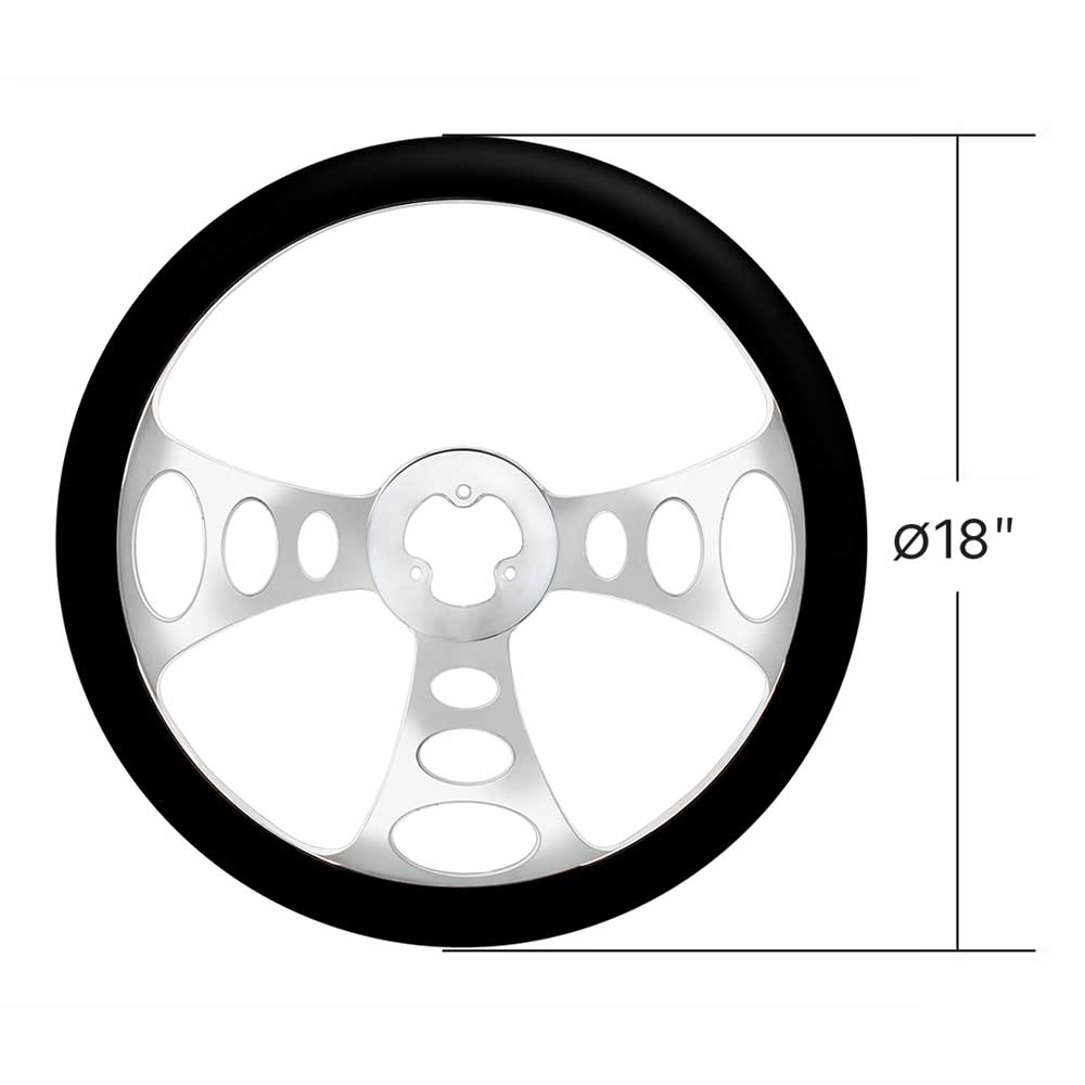 18" Chrome Aluminum 3 Spoke Black Leather Chopper Steering Wheel