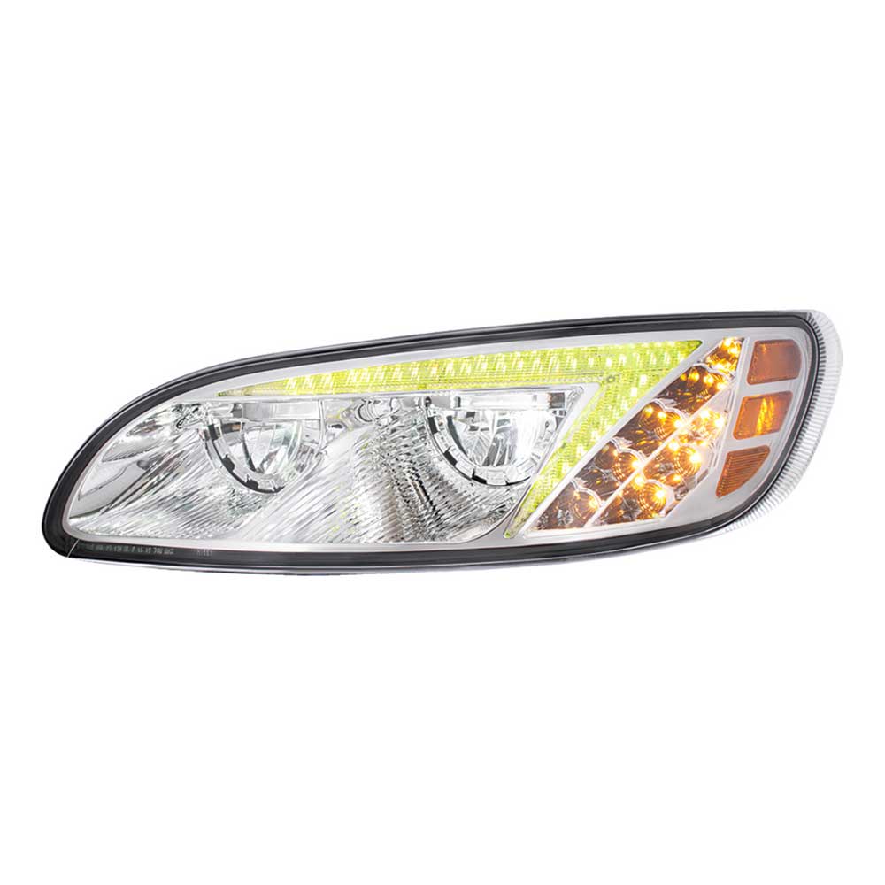 Peterbilt 382, 384, 386, 387 Chrome LED Headlight with RGB Position Light Bar