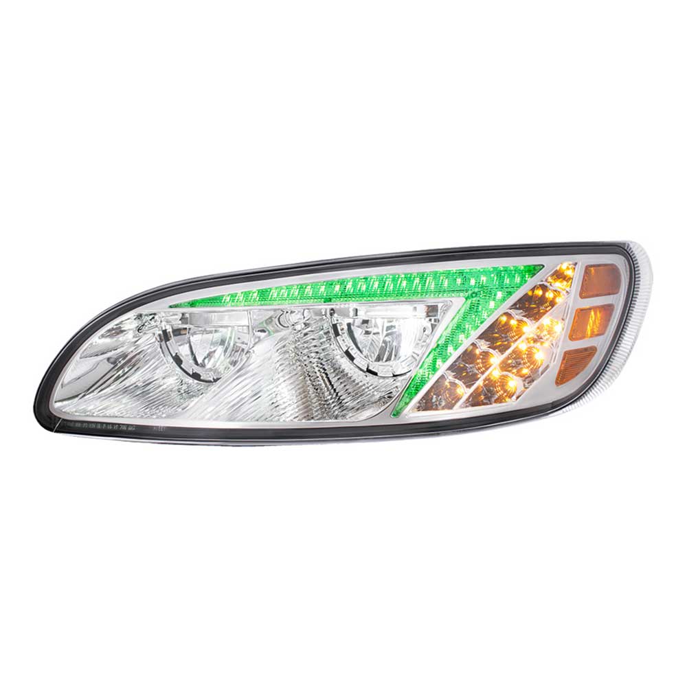 Peterbilt 382, 384, 386, 387 Chrome LED Headlight with RGB Position Light Bar