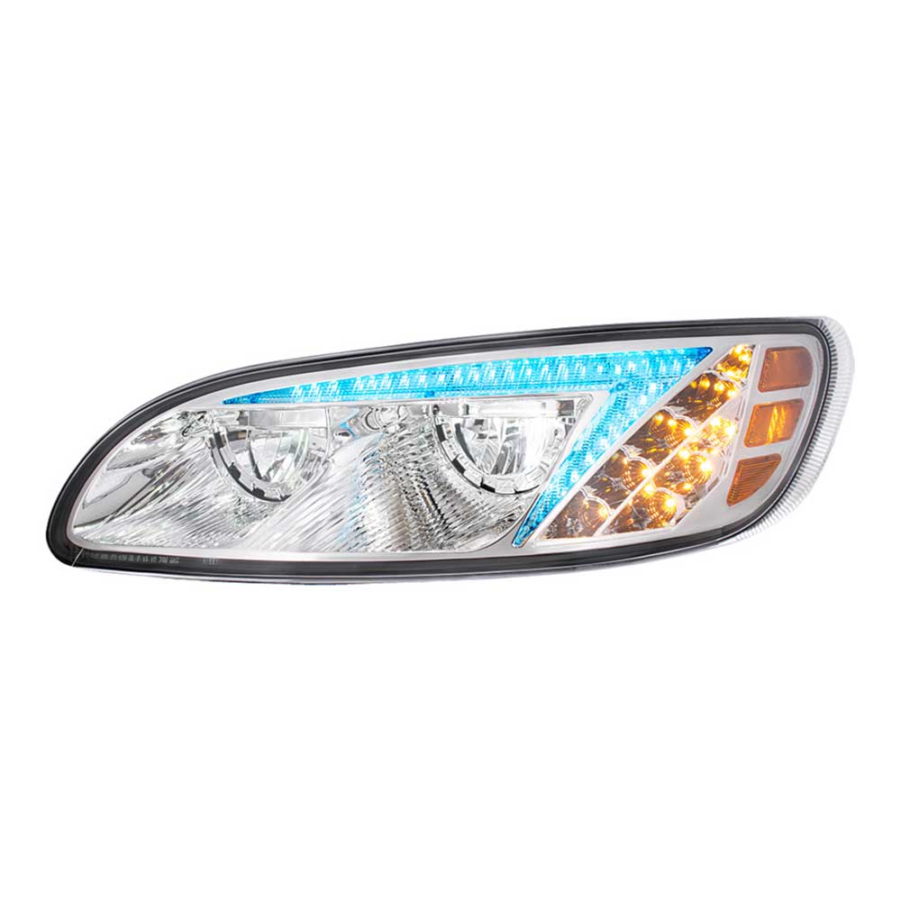 Peterbilt 382, 384, 386, 387 Chrome LED Headlight with RGB Position Light Bar