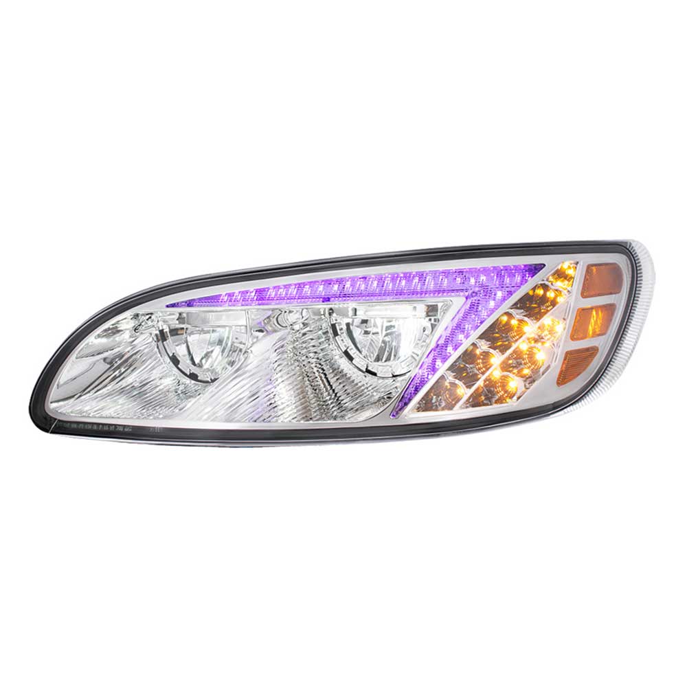Peterbilt 382, 384, 386, 387 Chrome LED Headlight with RGB Position Light Bar