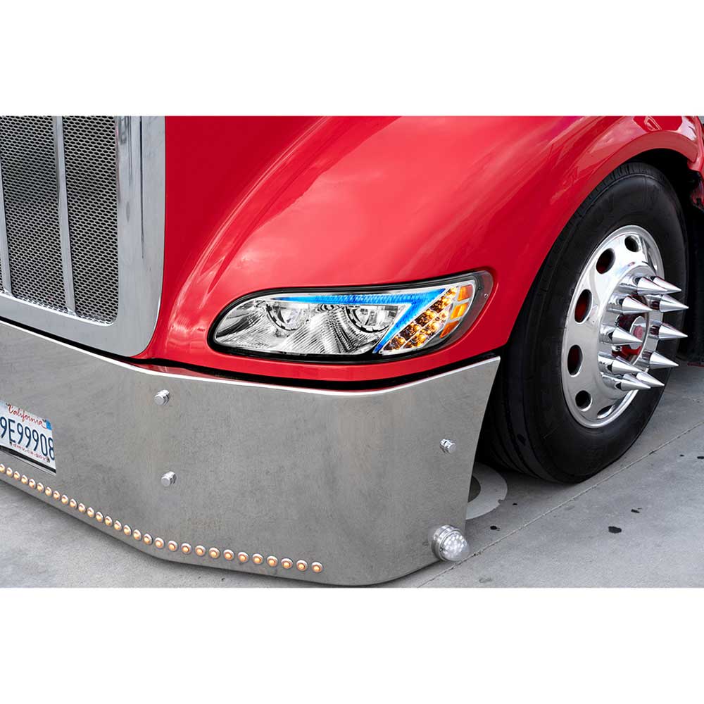 Peterbilt 382, 384, 386, 387 Chrome LED Headlight with RGB Position Light Bar