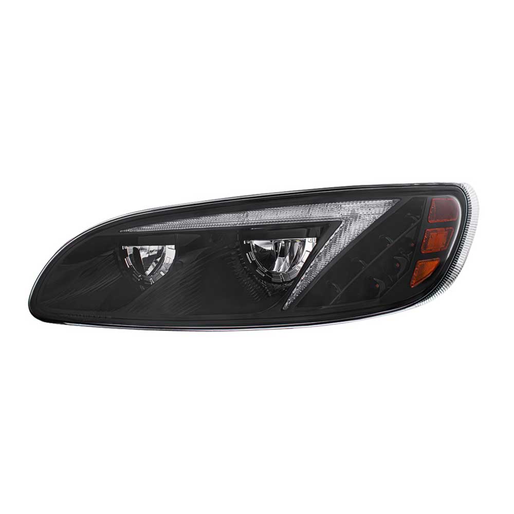 Peterbilt 382, 384, 386, 387 Black Inner Housing LED Headlight with RGB Position Light Bar