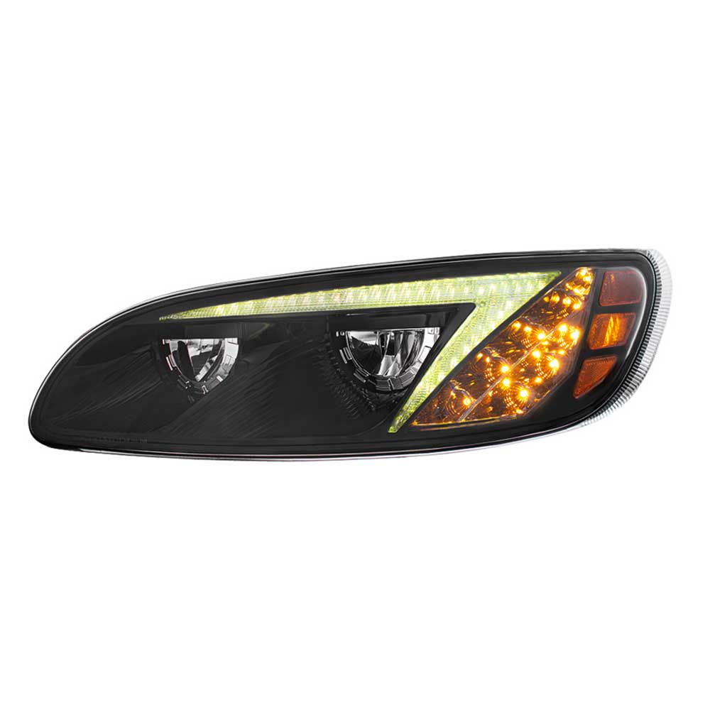 Peterbilt 382, 384, 386, 387 Black Inner Housing LED Headlight with RGB Position Light Bar