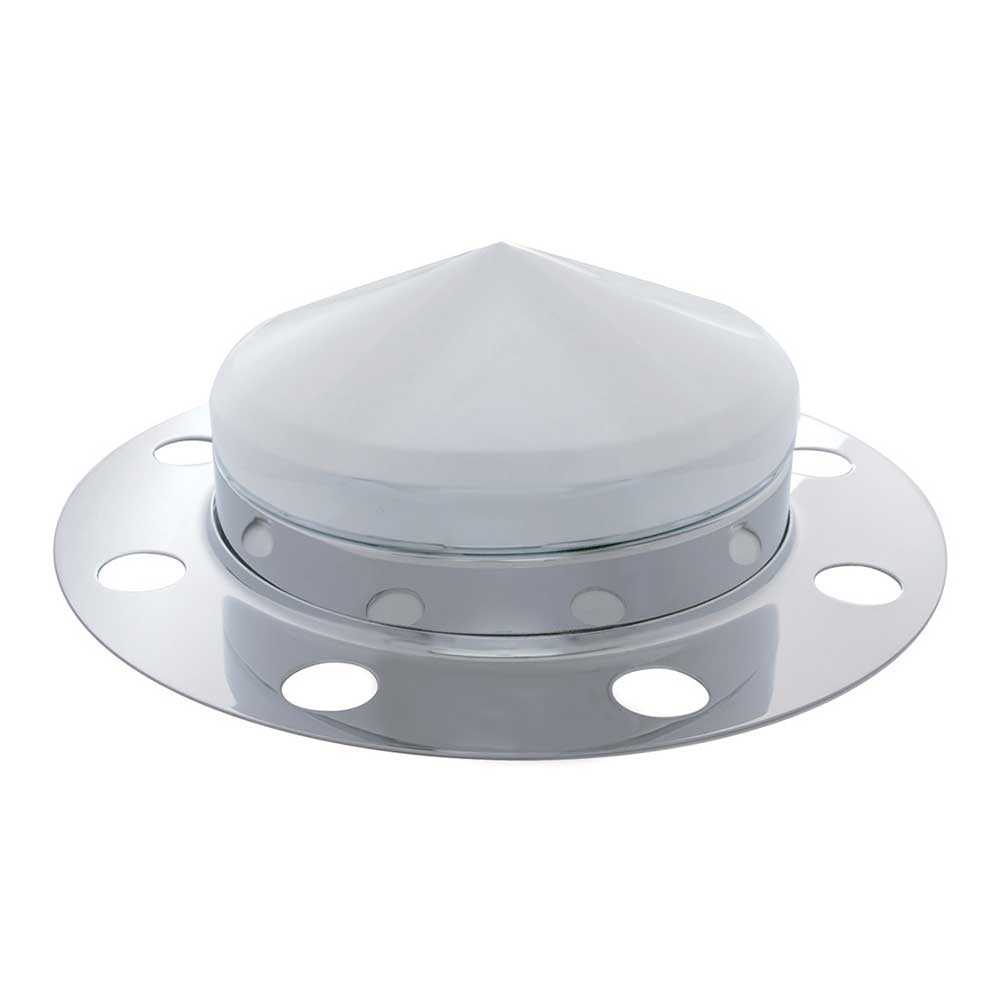 Chrome Pointed Front Axle Cover with 8 Hole Nut Cover - 3 Piece Kit