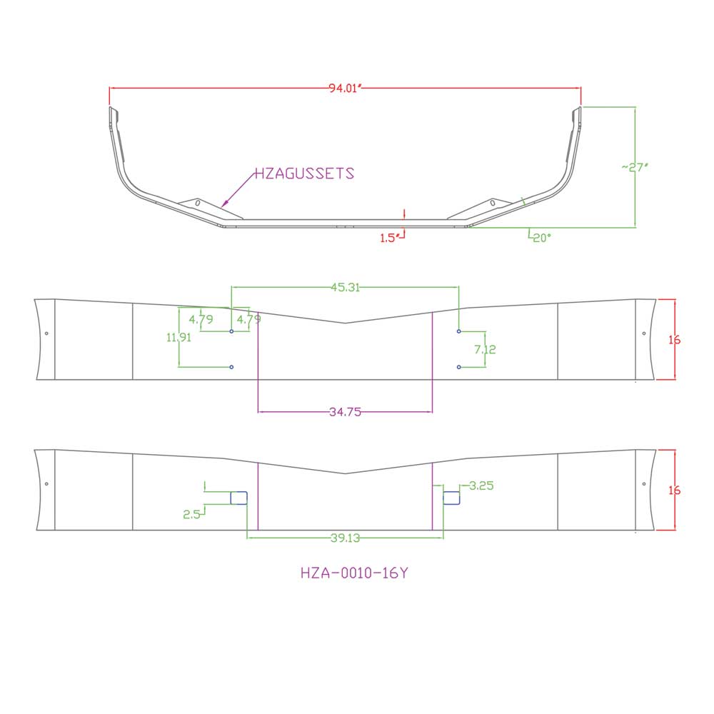 Peterbilt 579 16" Bumper with Tow Cutout