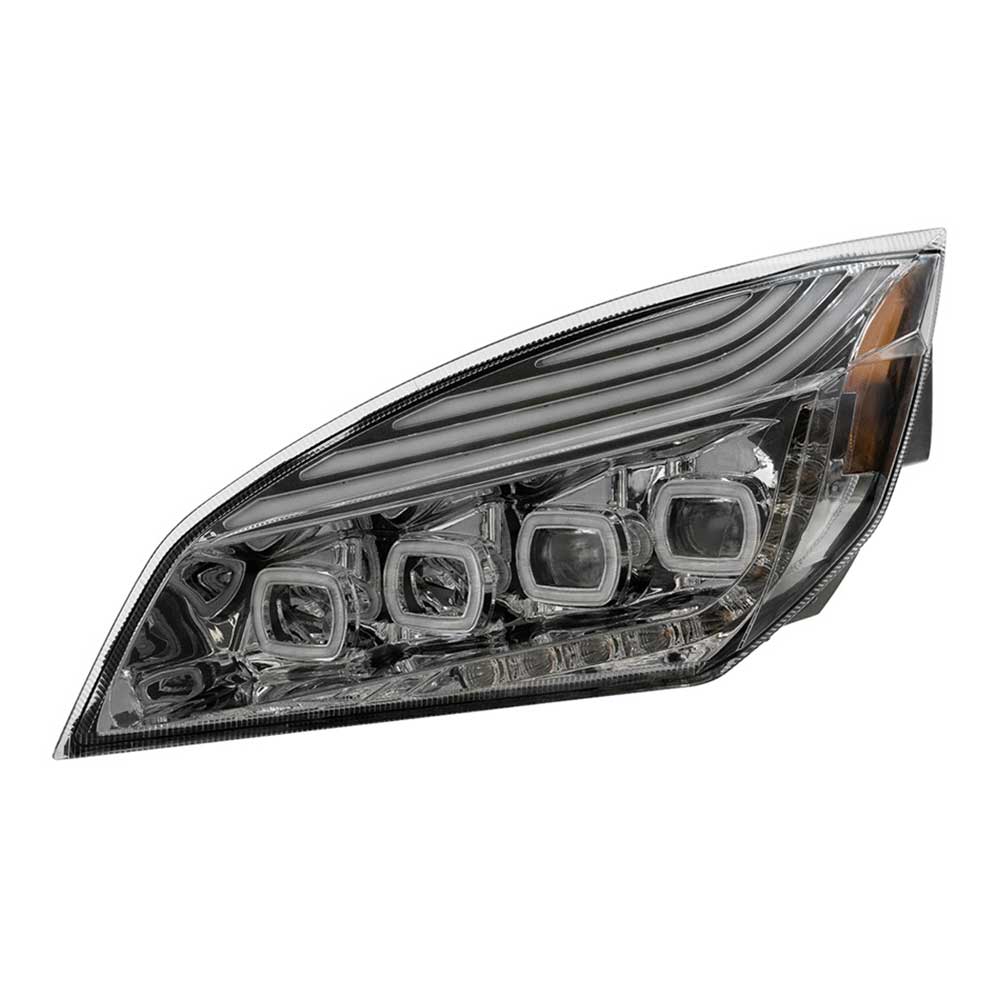 Freightliner Cascadia 2018+ Chrome Quad LED Headlight with LED DRL & Sequential Signal