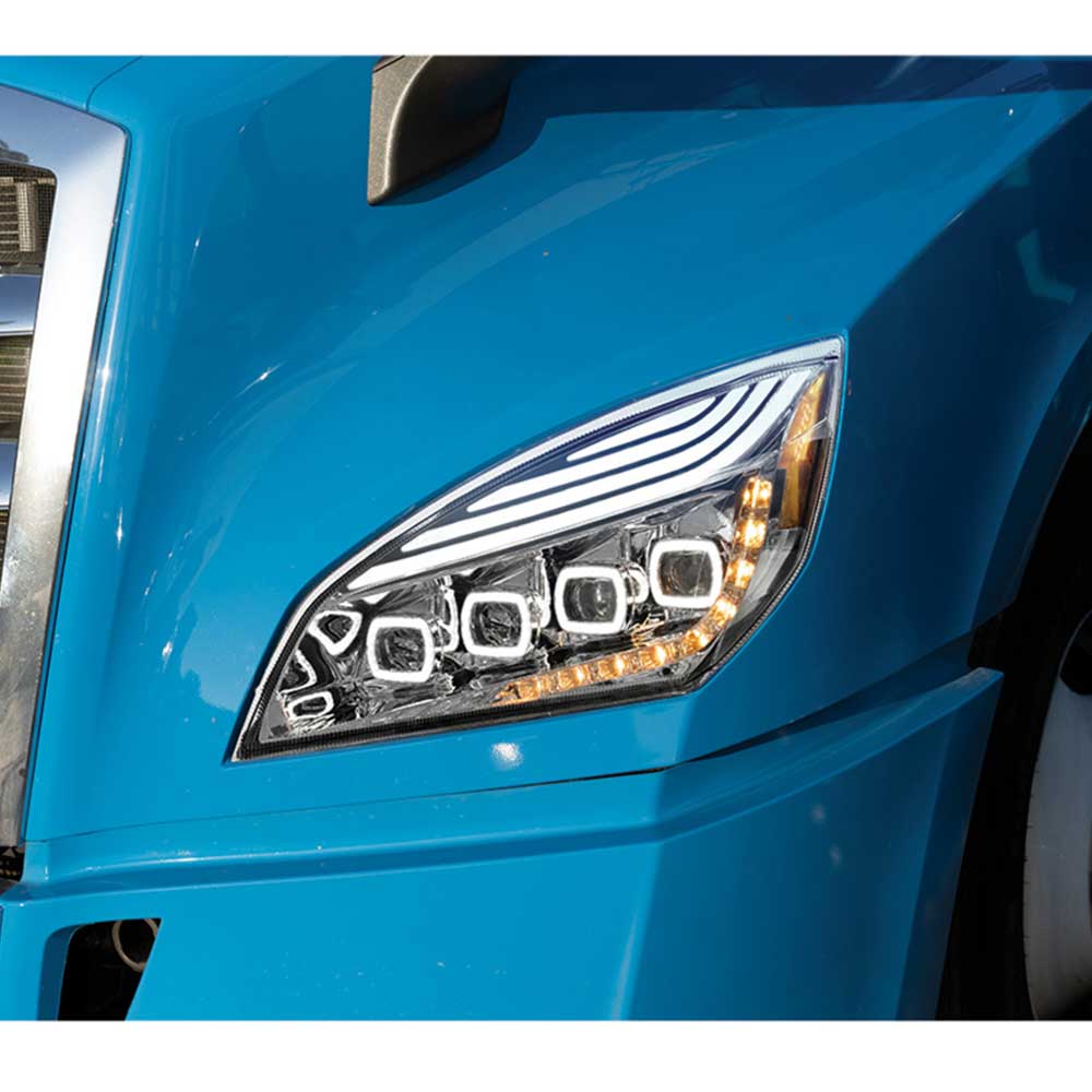 Freightliner Cascadia 2018+ Chrome Quad LED Headlight with LED DRL & Sequential Signal