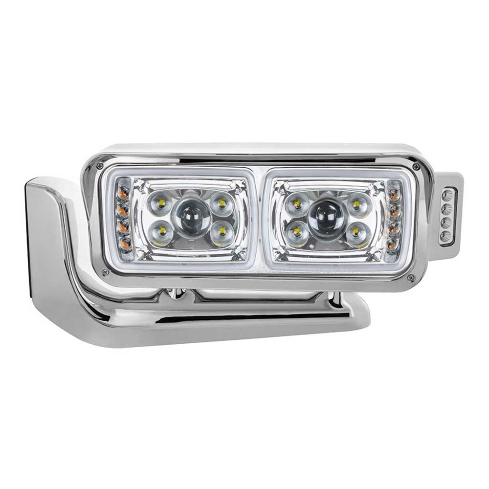 Peterbilt Chrome 10 High Power LED Projection Headlight Assembly with Mounting Arm and Turn Signal Side Pod