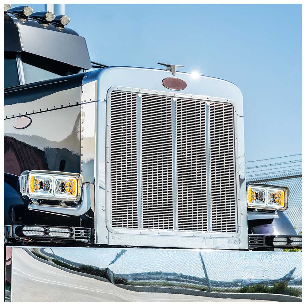 Peterbilt Chrome 10 High Power LED Projection Headlight Assembly with Mounting Arm and Turn Signal Side Pod