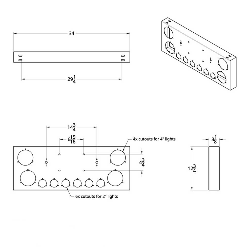 Stainless Steel Center Panel with Four 4" Abyss and Six 2" LED Lights with Bezels