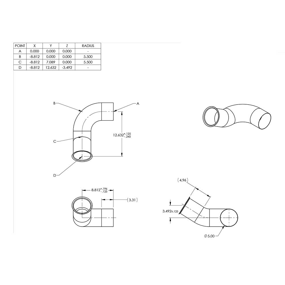 Peterbilt 386, 388, 389 Short Turbo Flex Air Pipe for Exhaust with Detroit or Caterpillar Engine