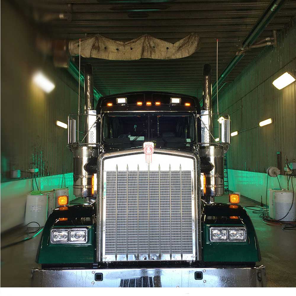 Kenworth W900B, W900L 15" SS Amber LED Backlit Front Air Cleaner Light Bar with Clear Lens