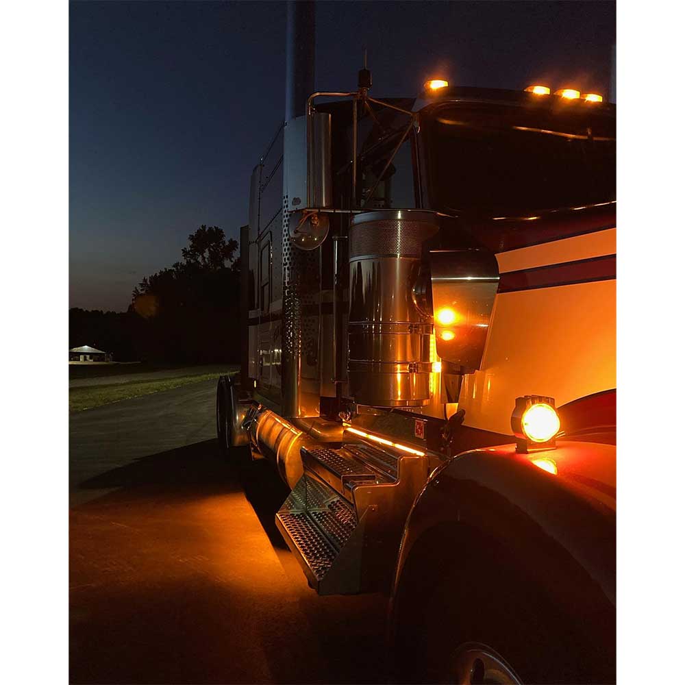 Kenworth W900B, W900L 15" SS Amber LED Backlit Front Air Cleaner Light Bar with Clear Lens