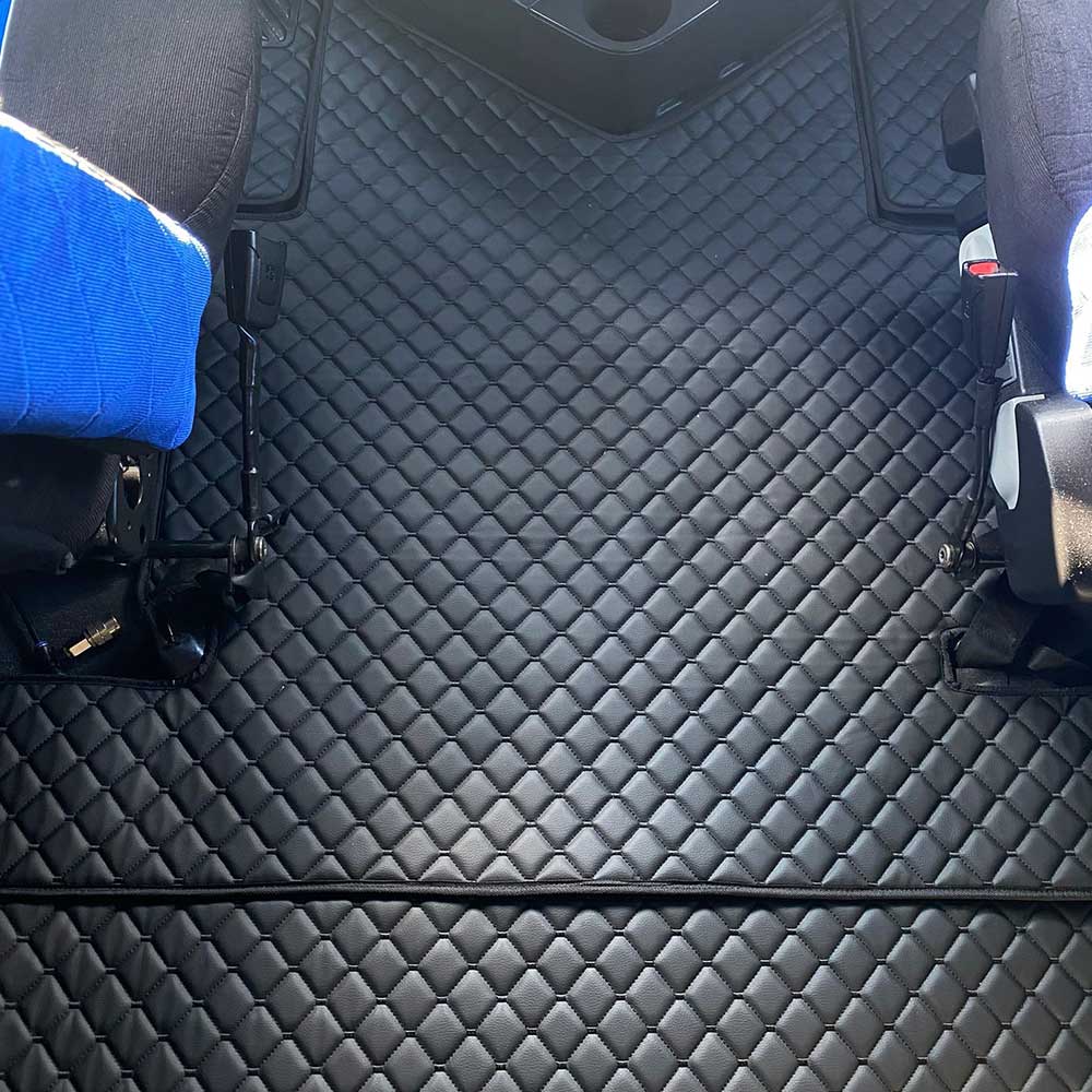 Freightliner Cascadia 2018+ Four Piece Black Faux Leather with Black Diamond Design Floor Mat Set