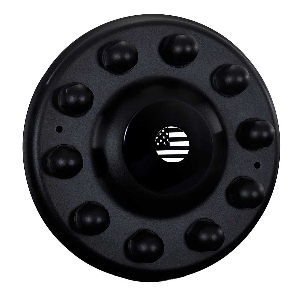 22-1/2", 24-1/2" Black Stealth Finish Stainless Steel Unitized Cover-Up for Front Hub Covers with Floating Flag