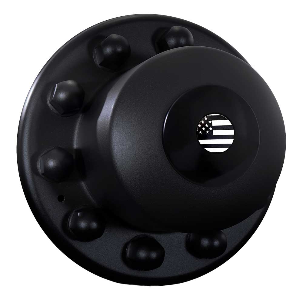 22-1/2", 24-1/2" Stealth Black Finish Stainless Steel Unitized Cover-Up for Rear Hub Covers with Floating Flag