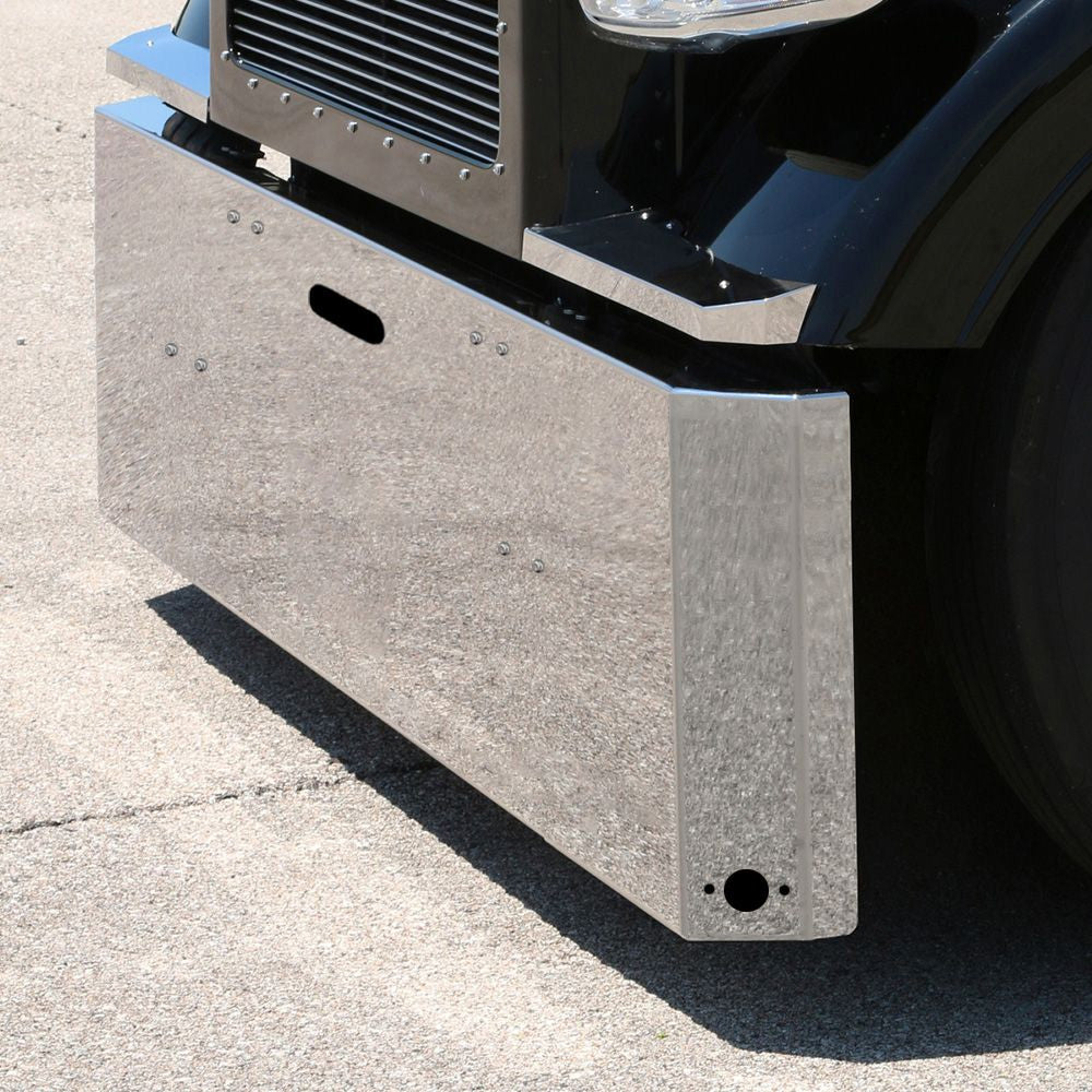 Freightliner Classic 2003 and Older 18" Stainless Steel Switchback Bumper with Tow Hitch and Watermelon Light Cutouts