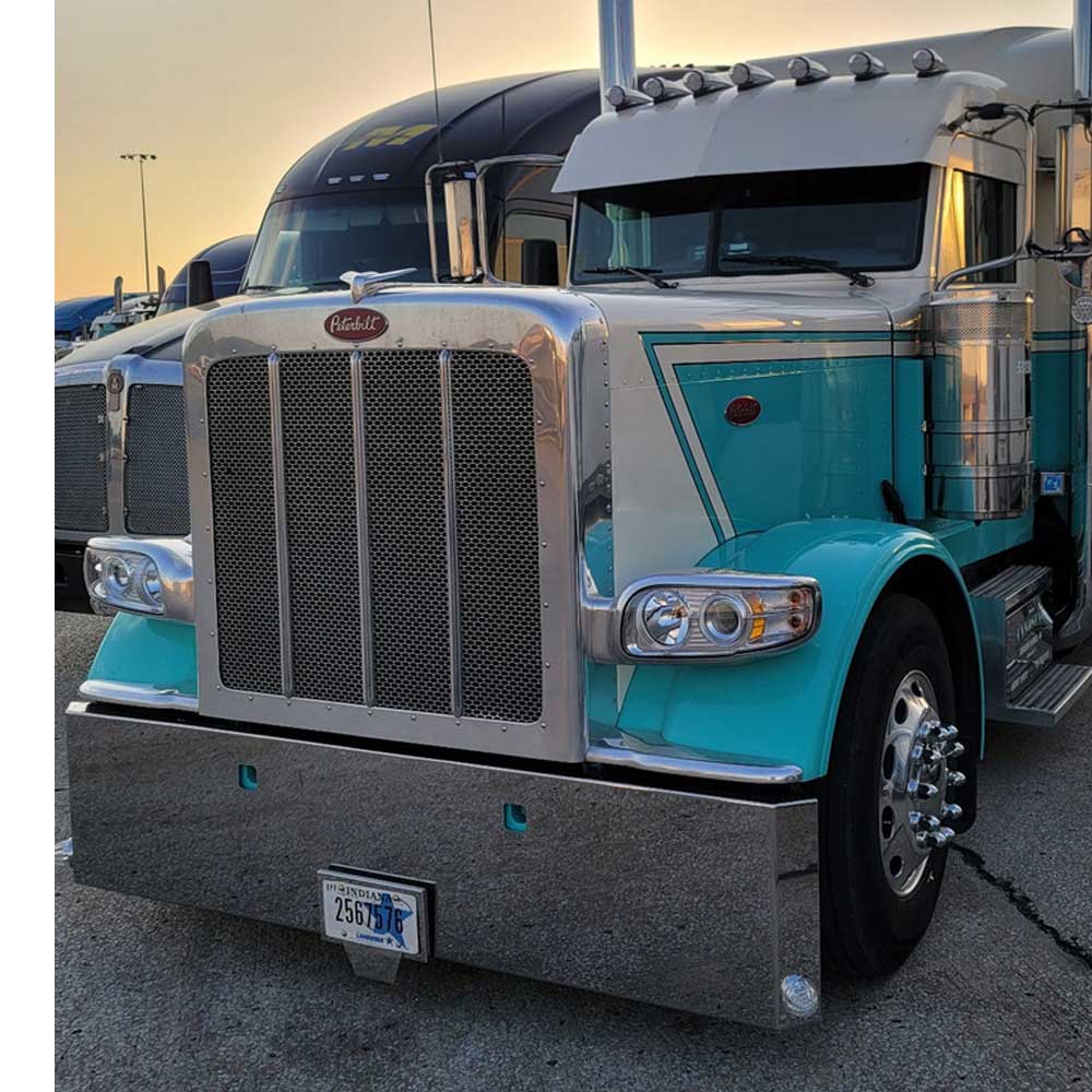 20" Peterbilt 365, 367, 388, 389, 567 Mitered End Chrome with Tow and Watermelon Side Cutouts with Blind Mount