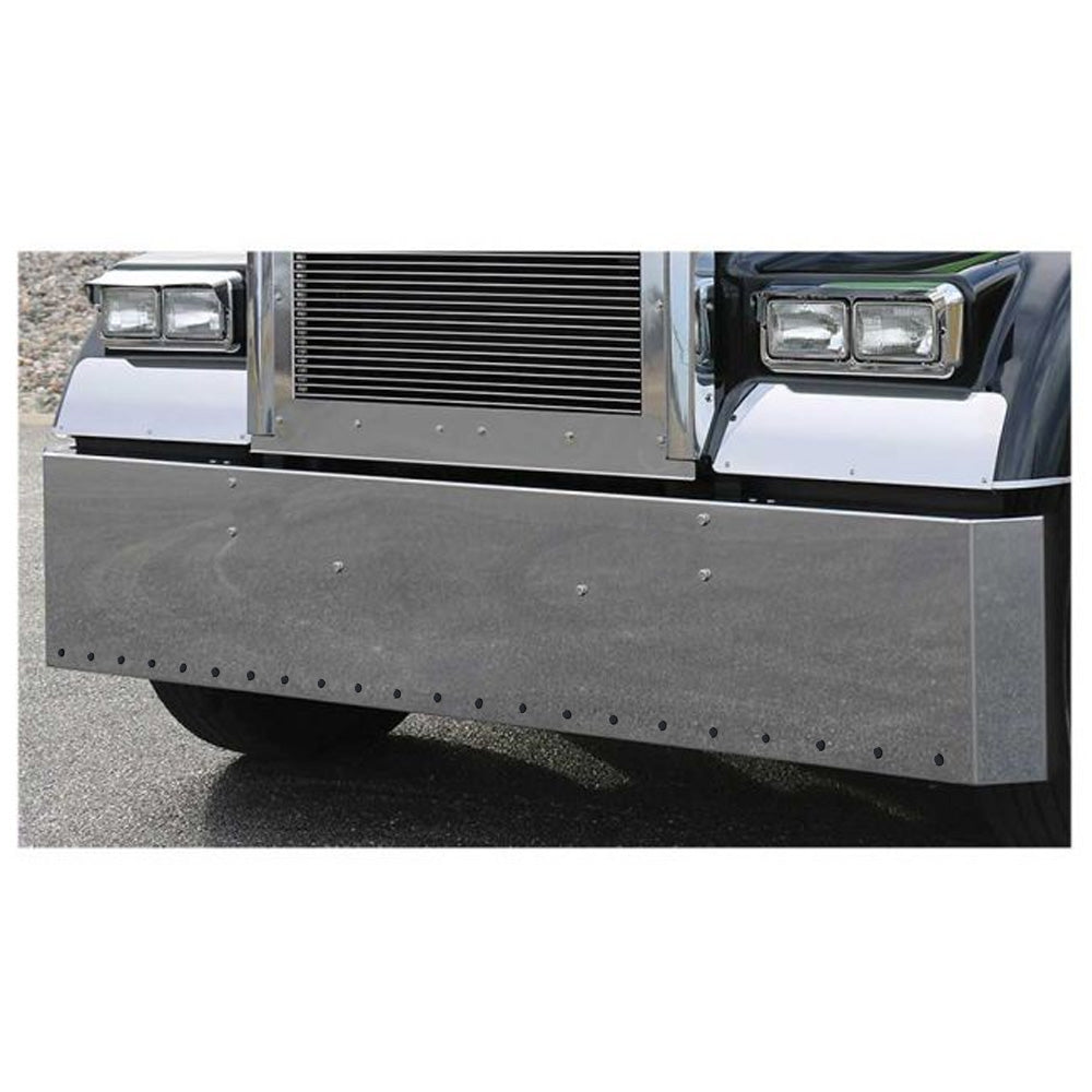 Kenworth W900L/W900B Stainless Steel 18" Standard Mount Mitered End Bumper with Twenty-Two 3/4" Light Cutouts
