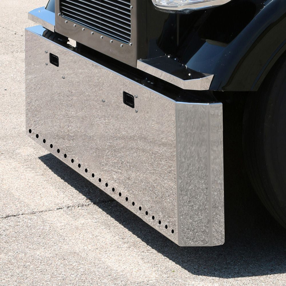 Kenworth W900L and B Stainless Steel 18" Switchback End Bumper with 22 Light 3/4" Cutouts and Tow Holes