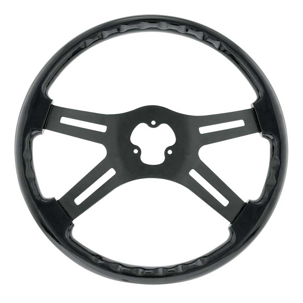 18" Matte Black 4 Spoke Steering Wheel with Horn Bezel and Button