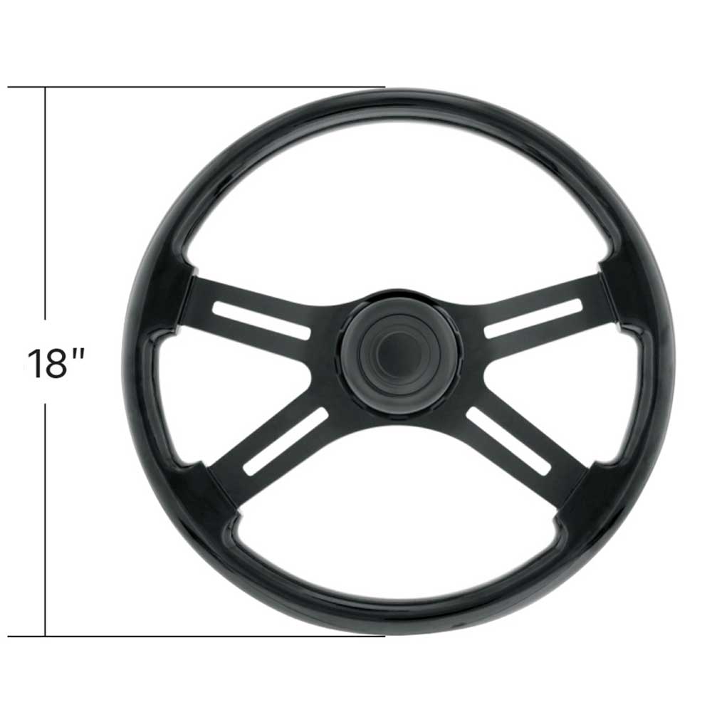 18" Matte Black 4 Spoke Steering Wheel with Horn Bezel and Button