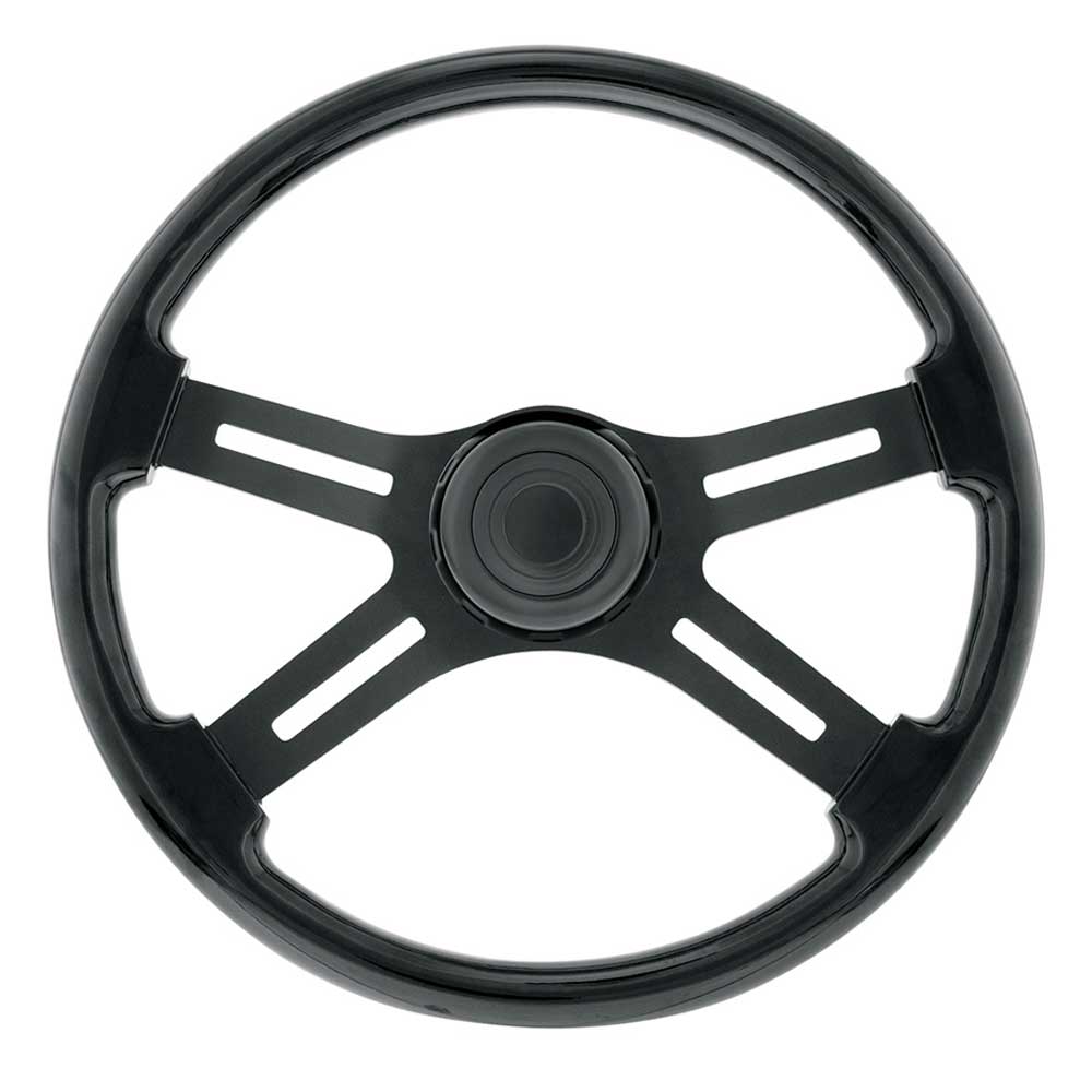 18" Matte Black 4 Spoke Steering Wheel with Horn Bezel and Button