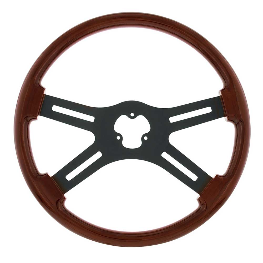 18" Wood 4 Spoke Steering Wheel with Horn Bezel and Button