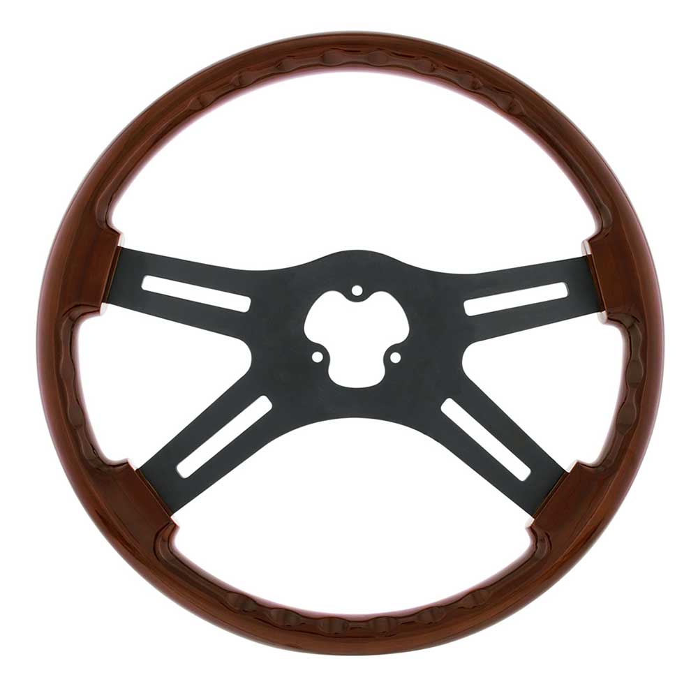 18" Wood 4 Spoke Steering Wheel with Horn Bezel and Button
