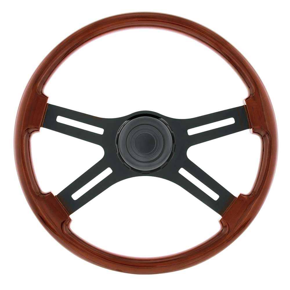 18" Wood 4 Spoke Steering Wheel with Horn Bezel and Button