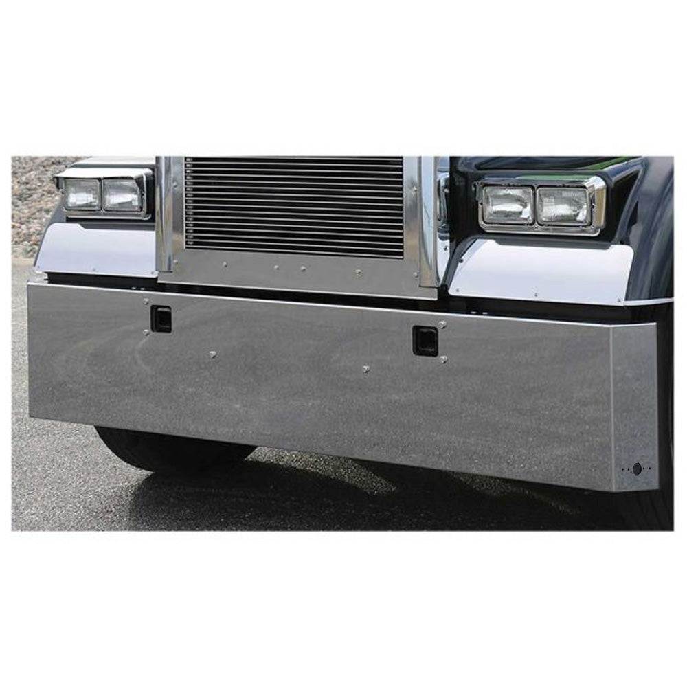 Kenworth W900L/W900B 18" Stainless Steel Standard Mount Mitered End Bumper with 2 Watermelon Light Cutouts and Tow Holes