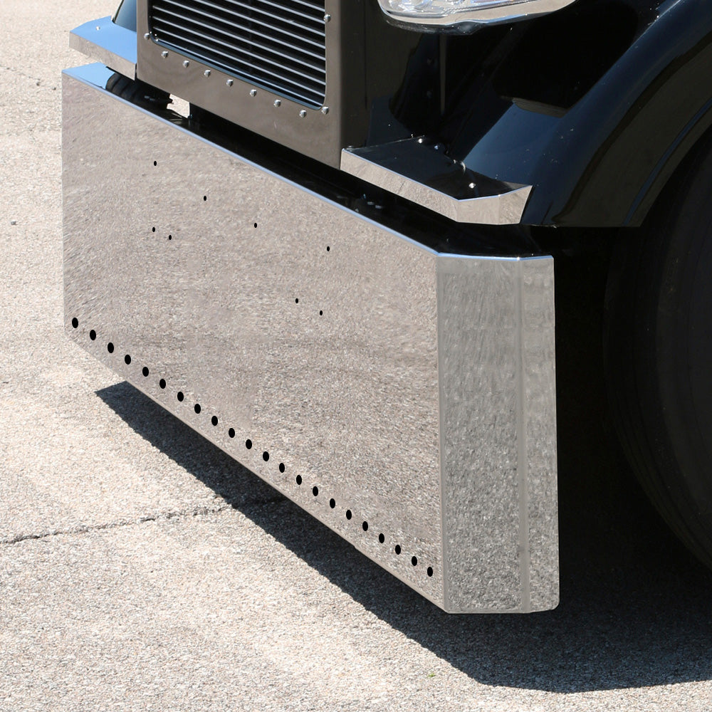 Peterbilt 379 Stainless Steel 20" Switchback End Bumper with 3/4" Light Cutouts