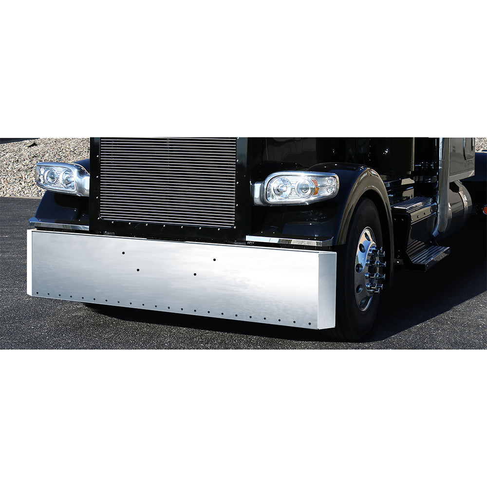Peterbilt 389, 388, 567 Set Forward Axle 22" Stainless Steel Mitered End Bumper with Twenty-Two 3/4" Light Cutouts