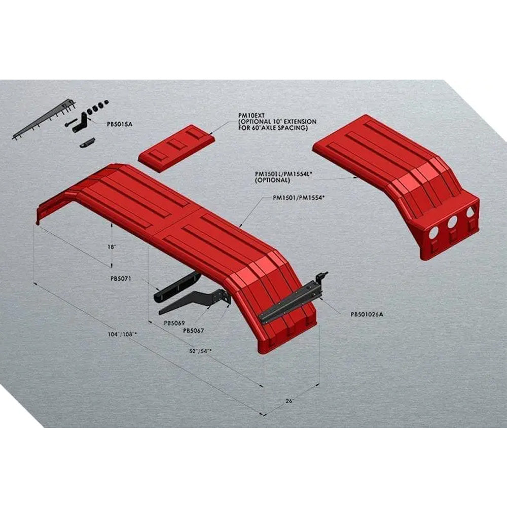 MIN1500 104" Grey Poly Full Fender for 52" Axle Spread