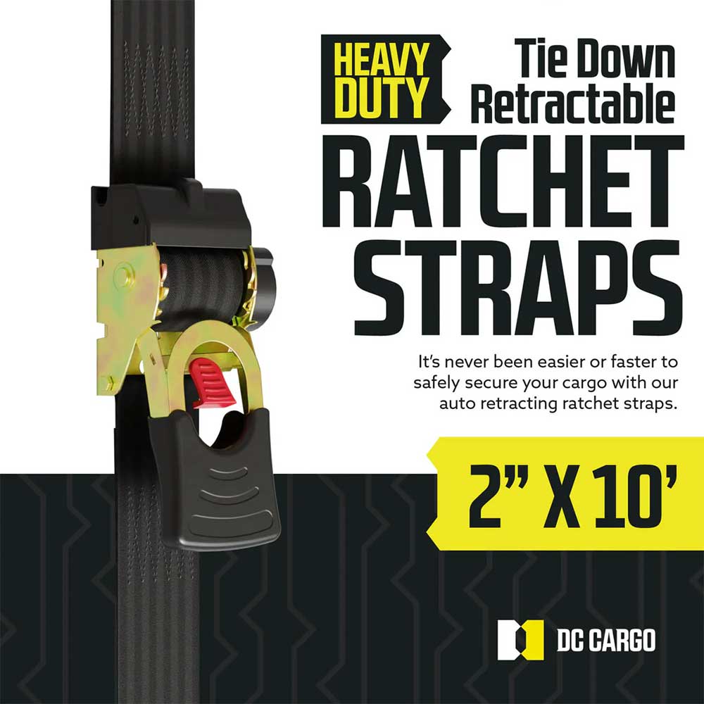 2" x 10' Retractable Ratchet Straps - 2 Pack