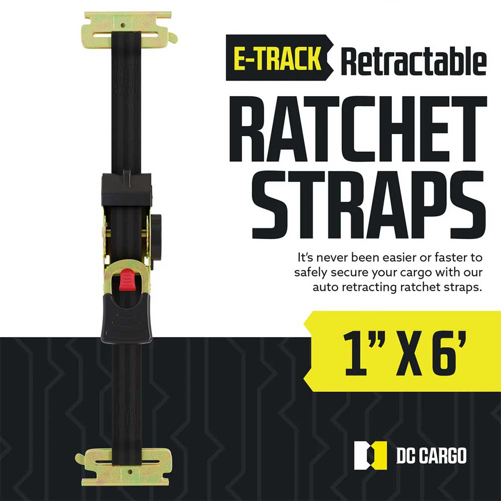 1" x 6' E-Track Retractable Ratchet Straps - 2 Pack
