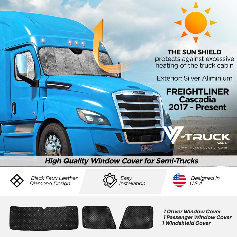 Freightliner Cascadia 2018+ With Small Sensor Sun Shields - 3 Piece Kit
